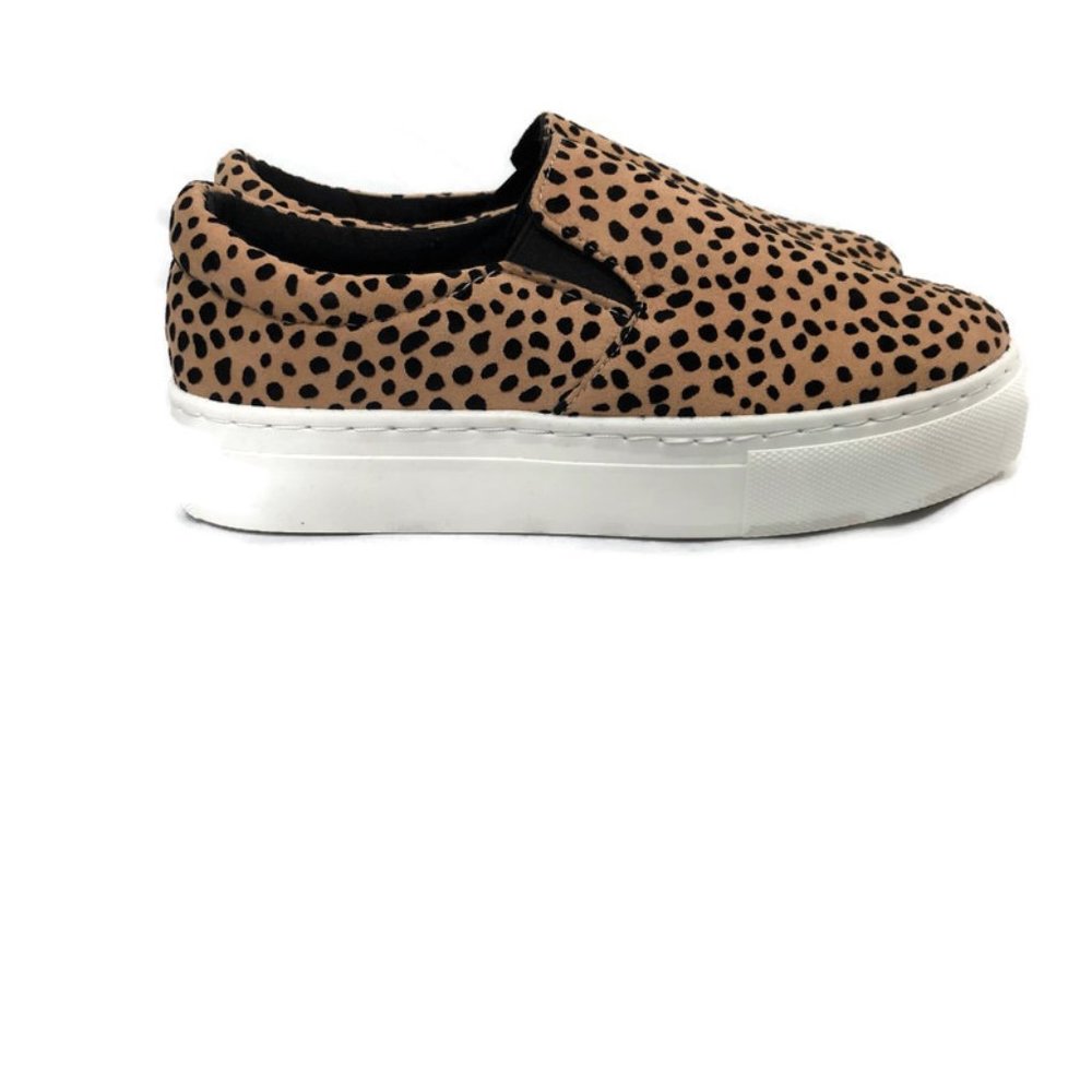 Beige Cheetah Print Faux Suede Slip On Sneakers - Picture 3 of 4